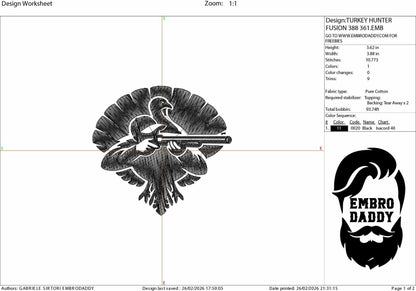 Machine Embroidery files, Turkey hunter, PES, DST, xxx, hus and more