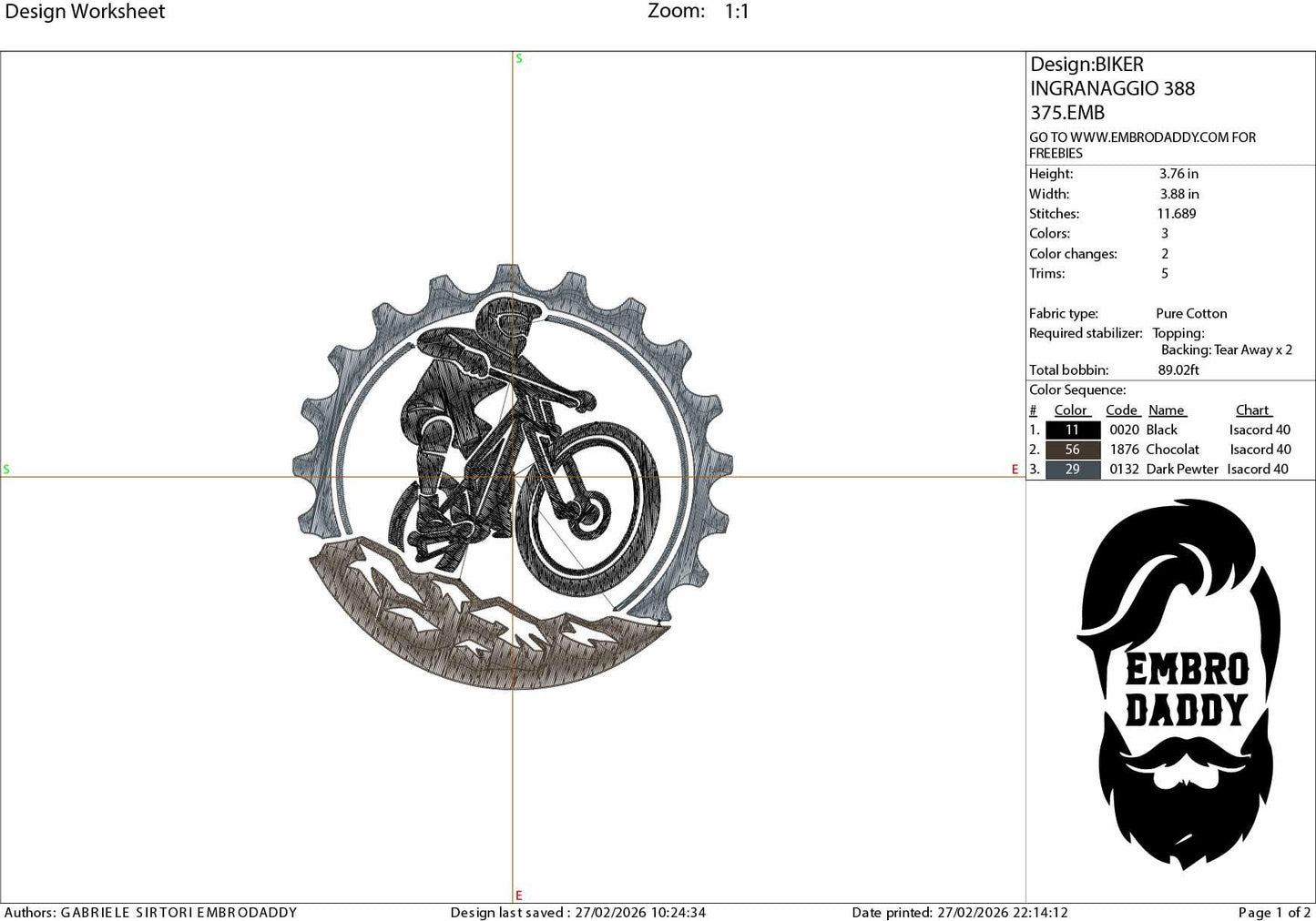 Machine Embroidery files, Chain ring with mountain, mountain bike, mtb, biker, cycling, mountain bike, downhill, PES, xxx, hus & more