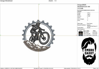 Machine Embroidery files, Chain ring with mountain, mountain bike, mtb, biker, cycling, mountain bike, downhill, PES, xxx, hus & more