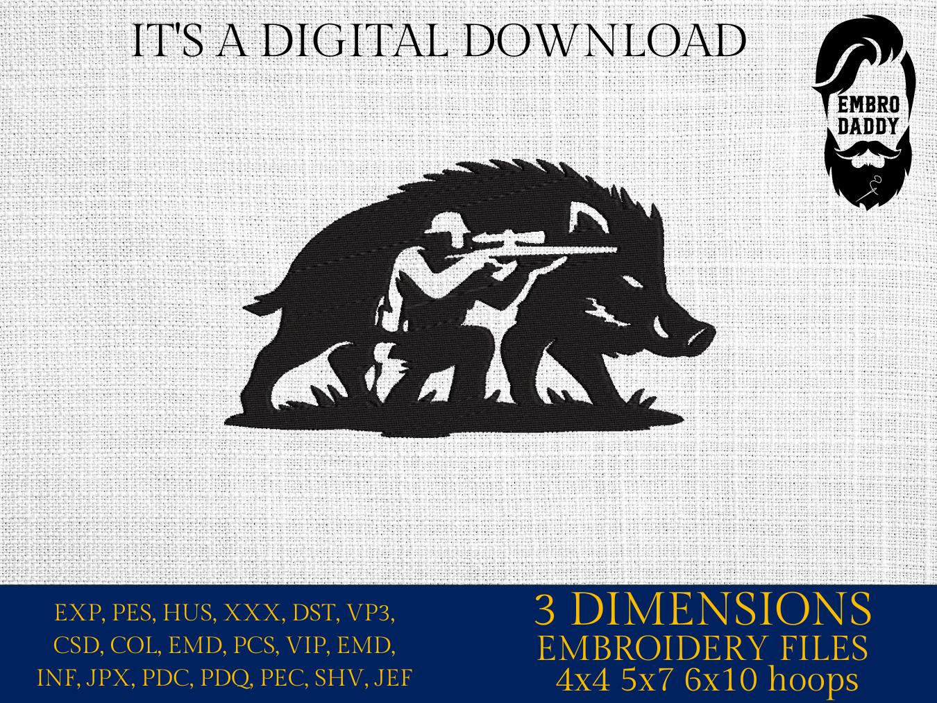 Machine Embroidery files, boar, hog, hunter, PES, DST, xxx, hus and more