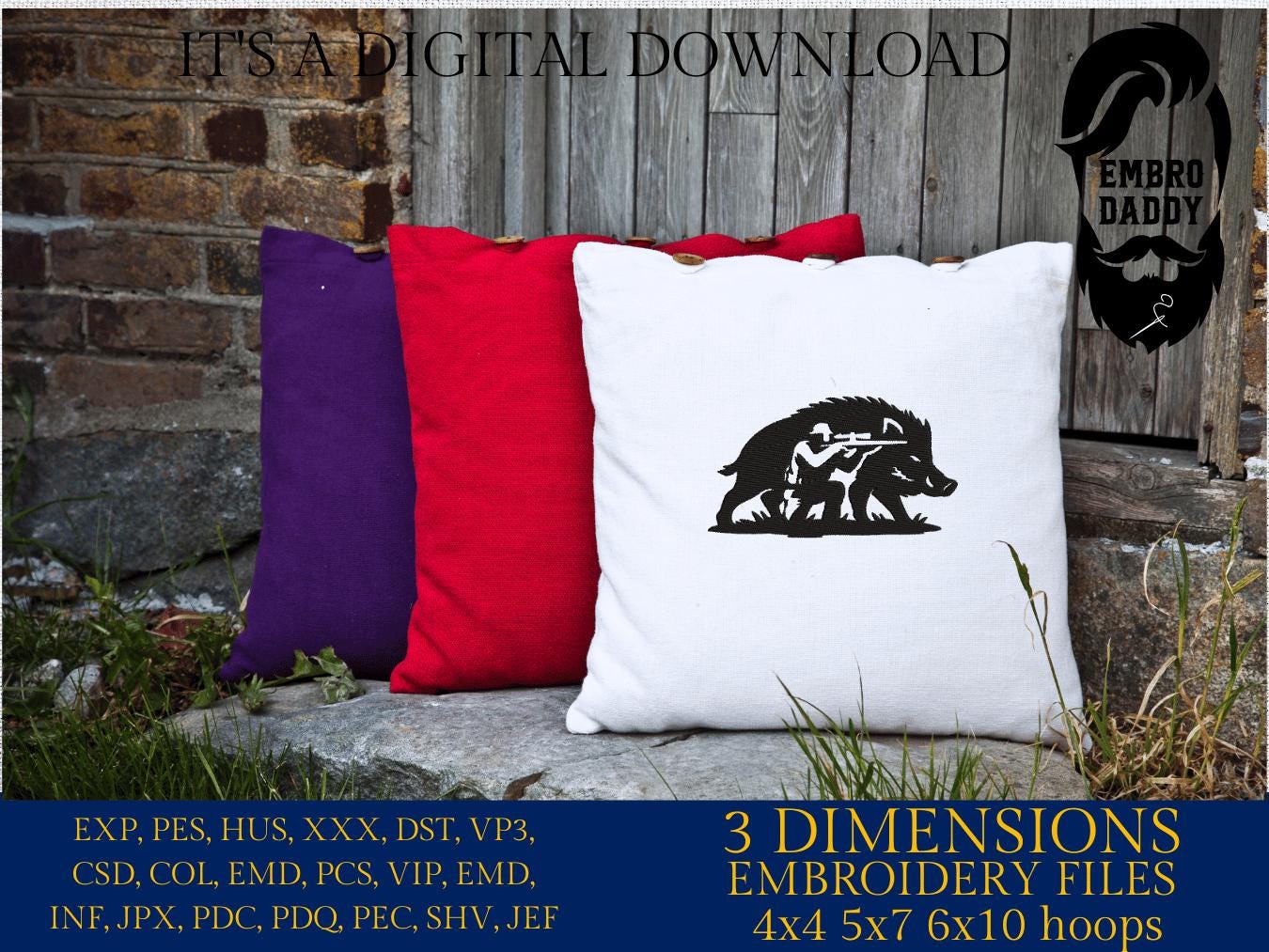 Machine Embroidery files, boar, hog, hunter, PES, DST, xxx, hus and more