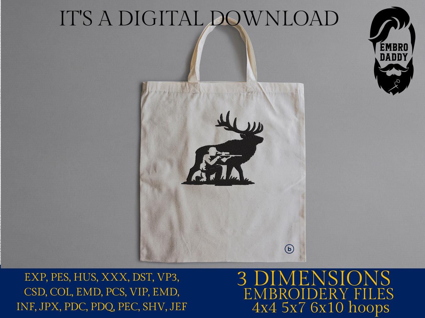 Machine Embroidery files, elk, hunter, PES, DST, xxx, hus and more