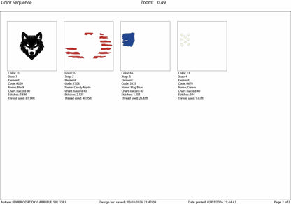 Machine Embroidery files, USA flag, wolf head, patriotic, PES, dst, xxx hus & more