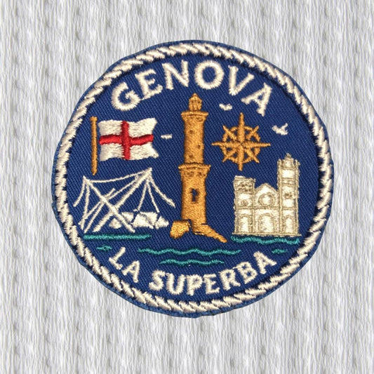 Genoa Patch – La Superba Embroidered Badge – Lighthouse & City Symbols – Italy Souvenir – Iron On/Sew On Patch