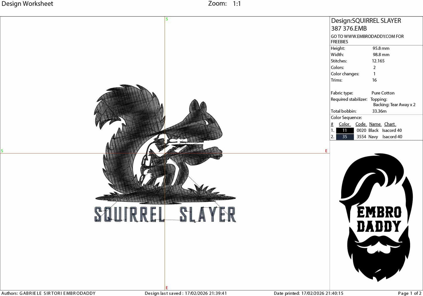 Squirrel Slayer Embroidery File – Hunter Silhouette Design – 4x4 5x7 6x10 Hoop – PES DST JEF VP3 Machine Embroidery Pattern