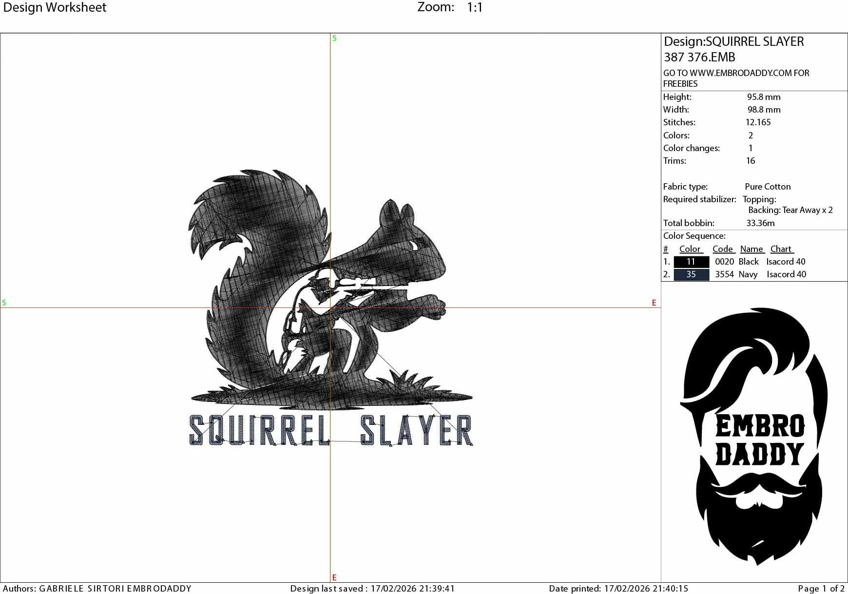 Squirrel Slayer Embroidery File – Hunter Silhouette Design – 4x4 5x7 6x10 Hoop – PES DST JEF VP3 Machine Embroidery Pattern