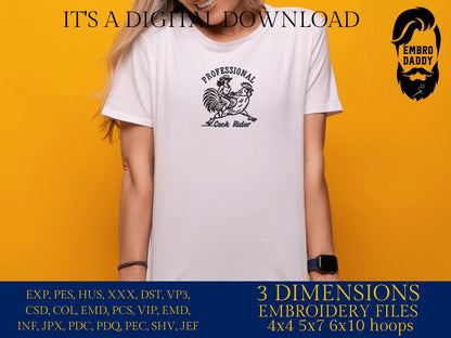 Machine Embroidery files, Professional Cock Rider | Funny Adult Humor, PES, dst, hus & more