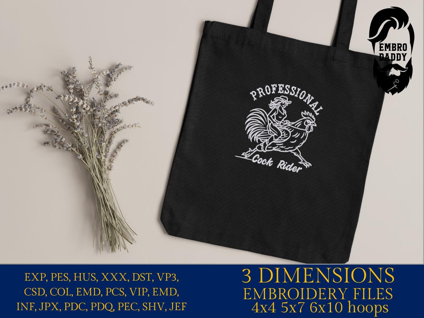 Machine Embroidery files, Professional Cock Rider | Funny Adult Humor, PES, dst, hus & more