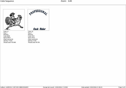 Machine Embroidery files, Professional Cock Rider | Funny Adult Humor, PES, dst, hus & more