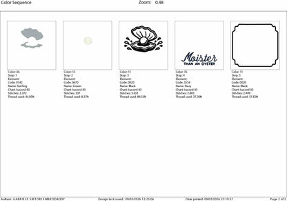 Machine Embroidery files, Moister Than an Oyster | Funny Adult Humor, PES, dst, hus & more