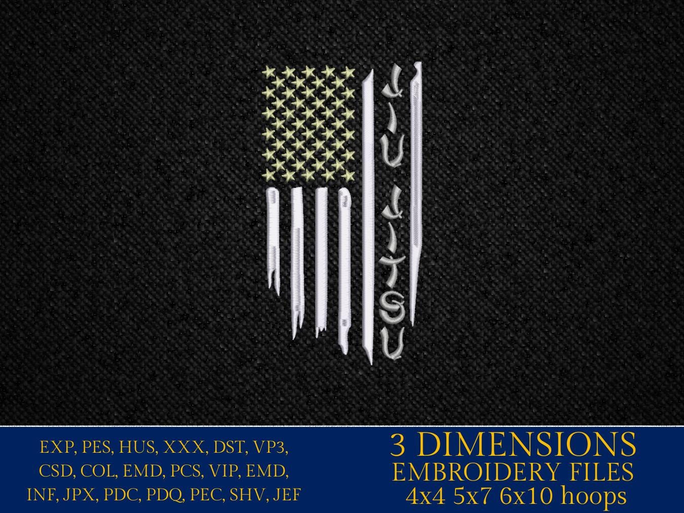 American Flag Jiu jitsu Embroidery Design – Distressed USA Flag with jiujitsu, martial arts, Machine Embroidery File PES, xxx, dst, & more