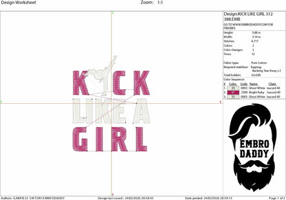 Cool Karate, Kick Like a Girl - karate, martial arts, taekwondo Embroidery Design – Machine Embroidery File PES, xxx, dst, & more