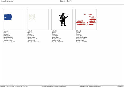 Machine Embroidery files, Minuteman Patriot, USA flag, PES, xxx, dst, hus & more