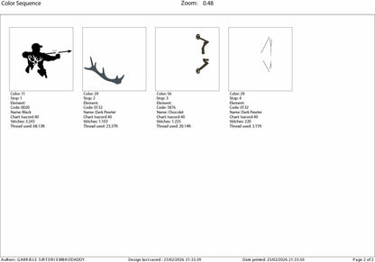 Machine Embroidery files, Compound Bow, hunter, Compound archer, buck, antlers, deer, PES, DST, hus & more