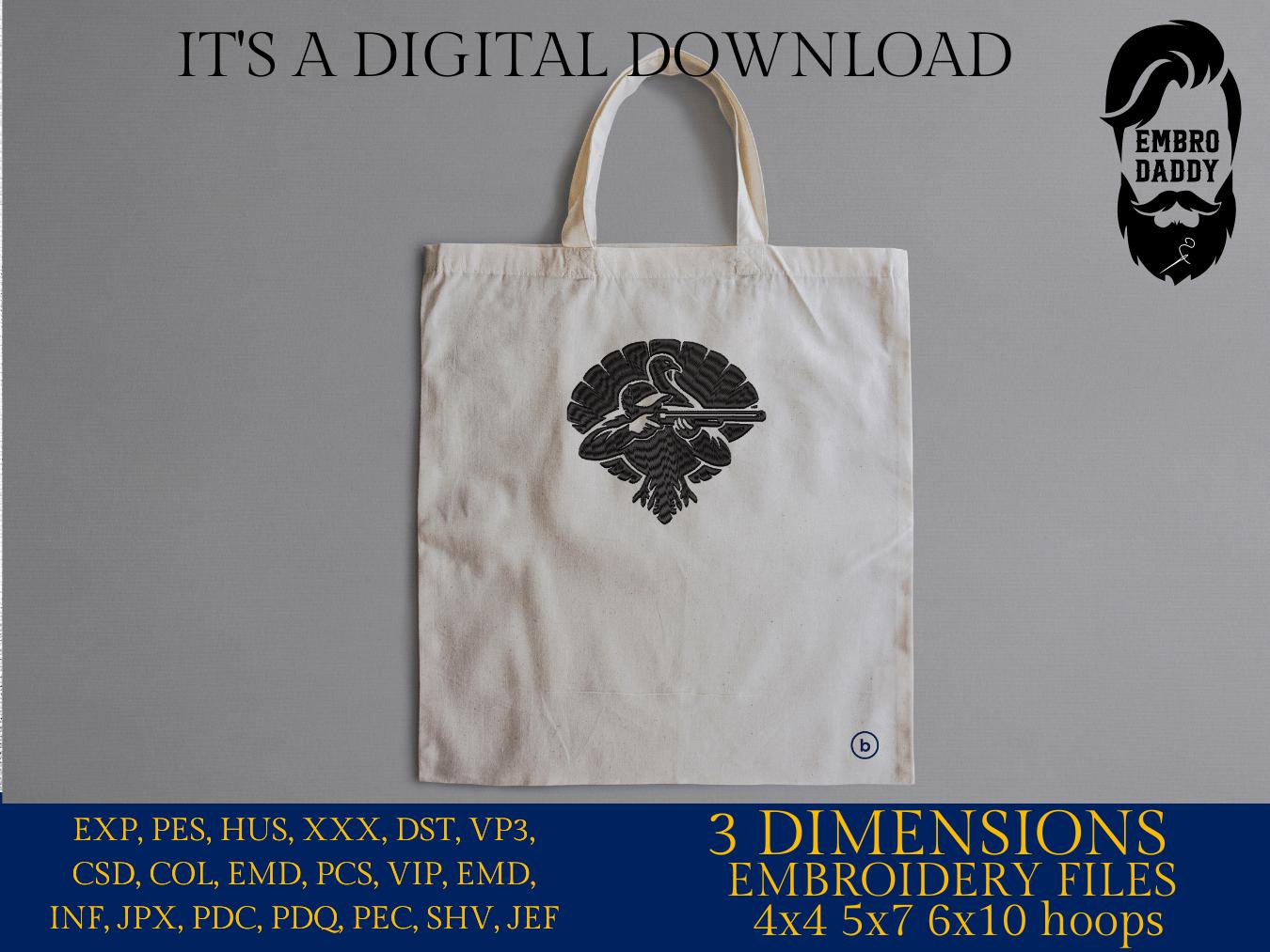 Machine Embroidery files, Turkey hunter, PES, DST, xxx, hus and more
