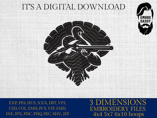 Machine Embroidery files, Turkey hunter, PES, DST, xxx, hus and more