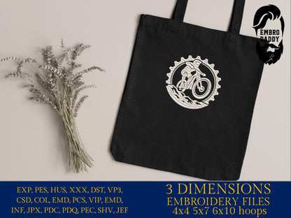 Machine Embroidery files, Chain ring with mountain, mountain bike, mtb, biker, cycling, mountain bike, downhill, PES, xxx, hus & more