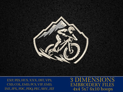 Machine Embroidery files, mountain bike, mtb, biker, cycling, mountain bike, downhill, PES, xxx, hus & more