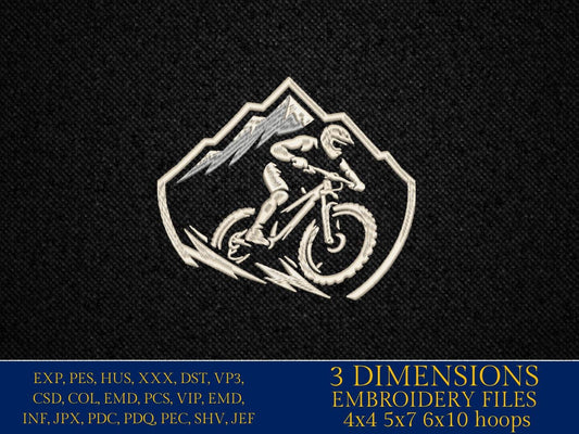 Machine Embroidery files, mountain bike, mtb, biker, cycling, mountain bike, downhill, PES, xxx, hus & more
