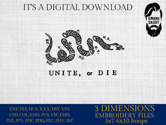 Machine Embroidery files, United or die, 1776, 250th adniversary, PES, xxx, dst, hus & more