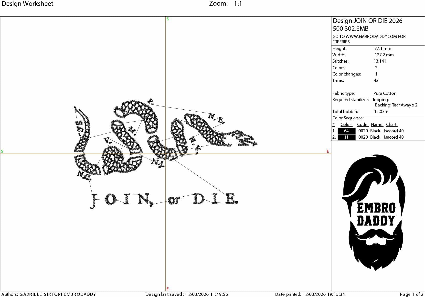 Machine Embroidery files, join or die, 1776, 250th adniversary, PES, xxx, dst, hus & more