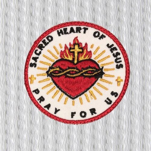 Sacred Heart of Jesus Patch – Pray For Us Catholic Embroidered Badge – Christian Religious Iron On Patch – Traditional Faith Gift