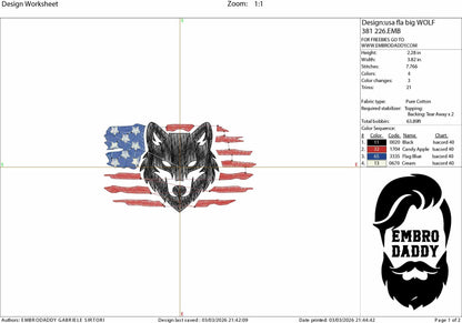 Machine Embroidery files, USA flag, wolf head, patriotic, PES, dst, xxx hus & more