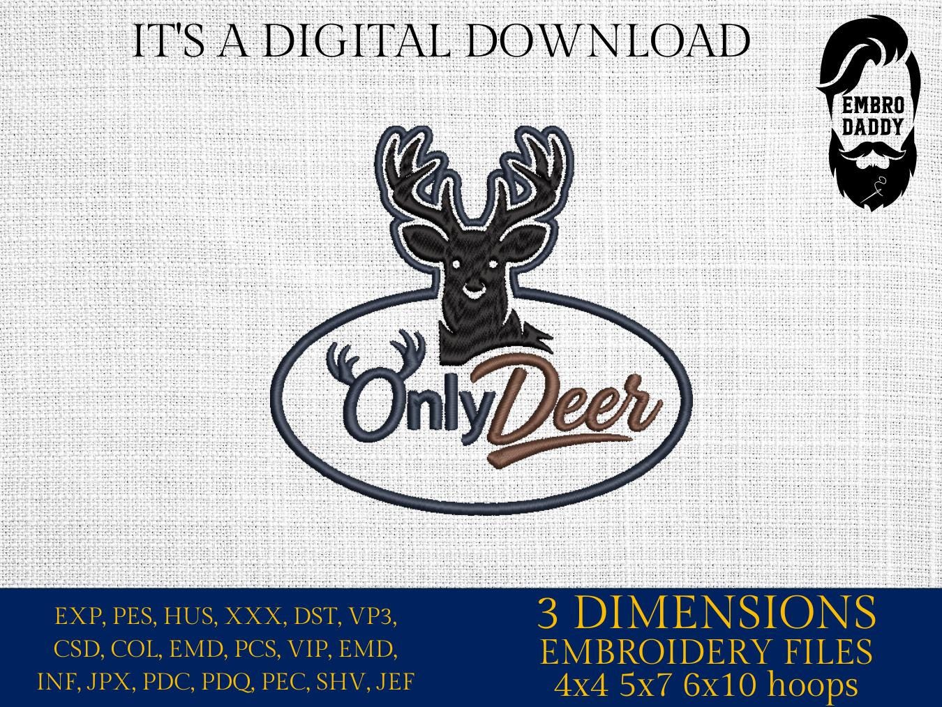 Machine Embroidery files, funny deer, hunter, hunting, PES, DST, xxx, hus and more