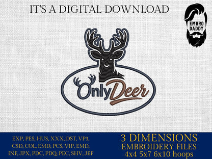 Machine Embroidery files, funny deer, hunter, hunting, PES, DST, xxx, hus and more
