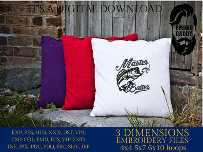 Machine Embroidery files, master baiter, Fisherman, PES, DST, hus & more