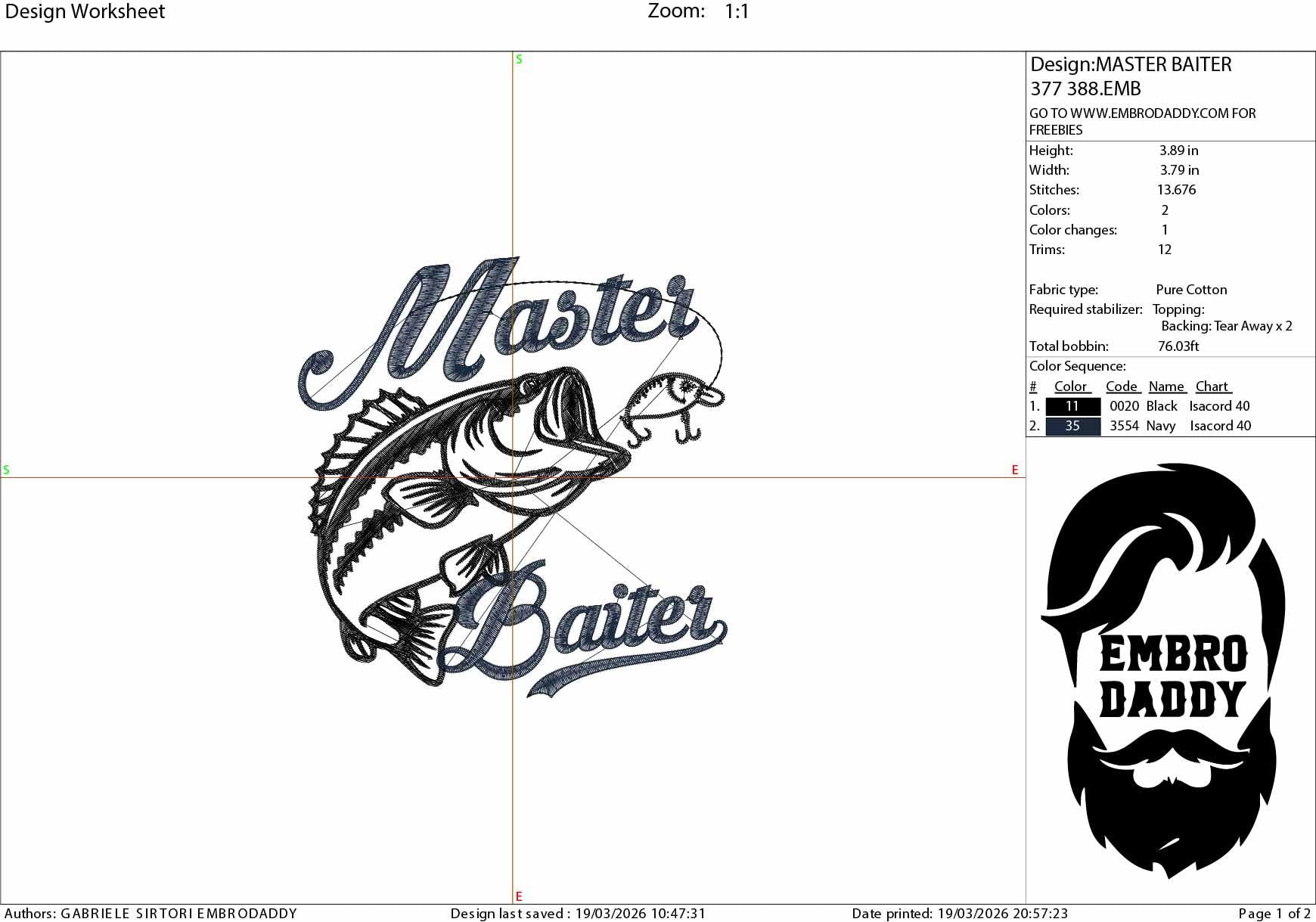 Machine Embroidery files, master baiter, Fisherman, PES, DST, hus & more