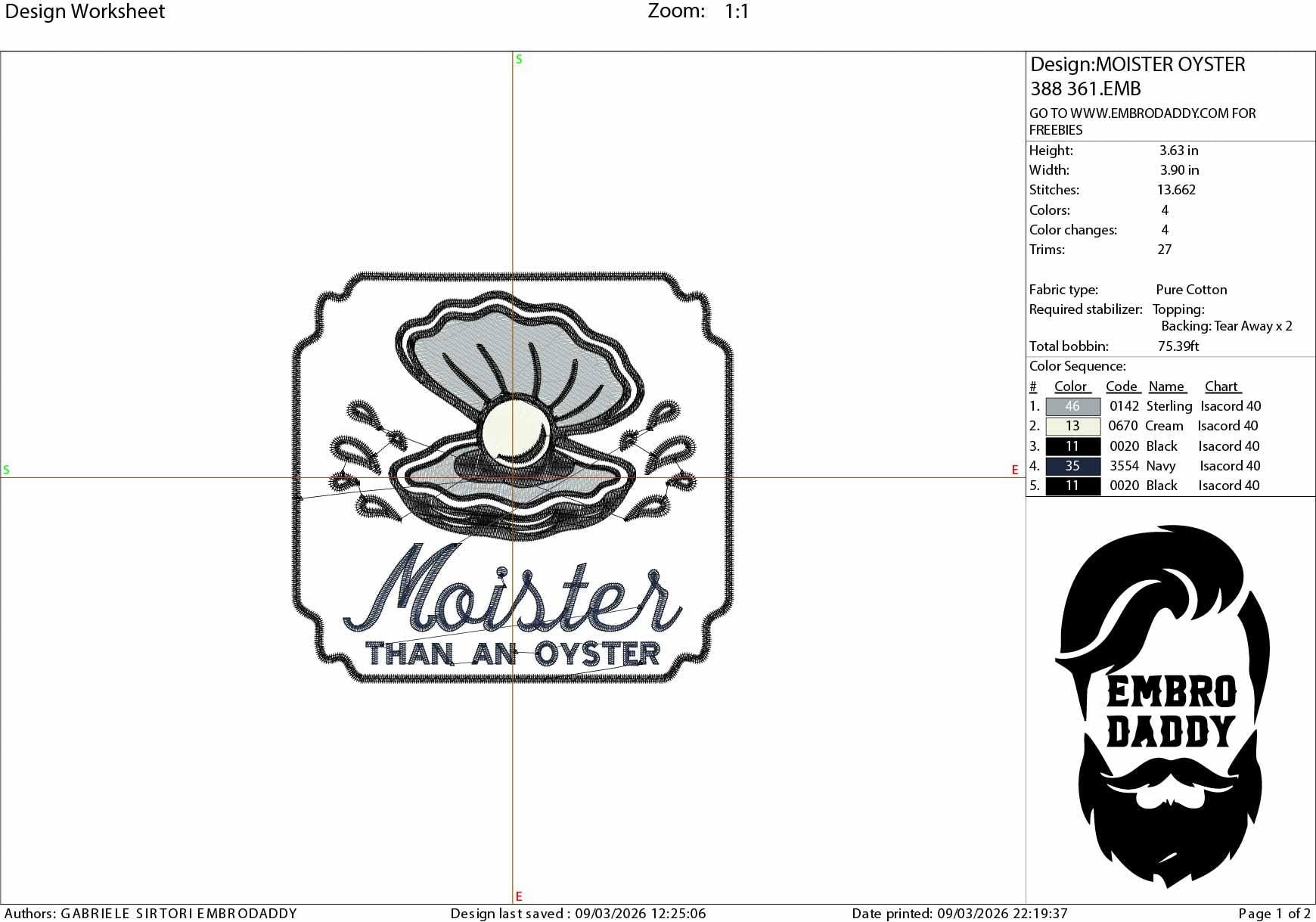 Machine Embroidery files, Moister Than an Oyster | Funny Adult Humor, PES, dst, hus & more