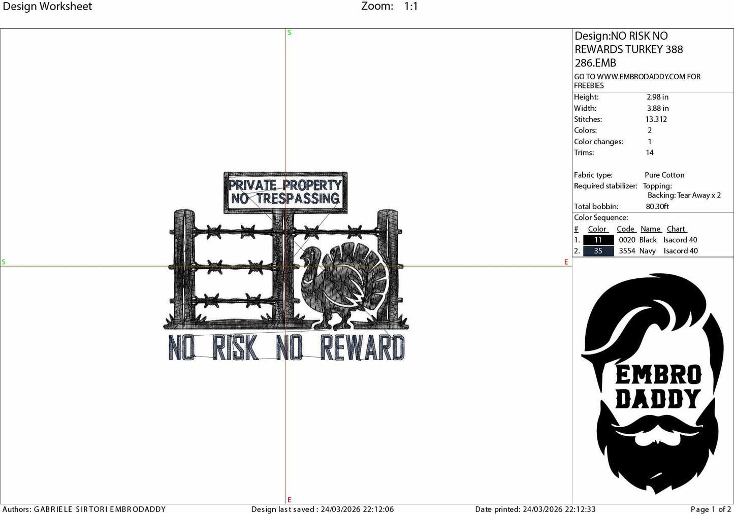 Machine Embroidery files, No Risk No Reward, Turkey Hunting, Wild Turkey, Outlaw Hunting, PES, DST, xxx, hus and more