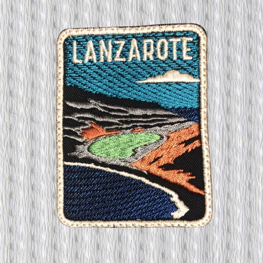 Lanzarote Patch El Golfo, Green Lagoon Patch, Canary Islands Souvenir Patch, Volcanic Landscape Patch, Travel Patch Iron On Backpack Badge