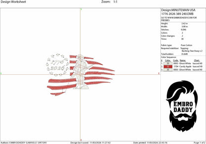 Machine Embroidery files, USA flag, Minuteman, 1776 - 2026, 250th adniversary, PES, xxx, dst, hus & more