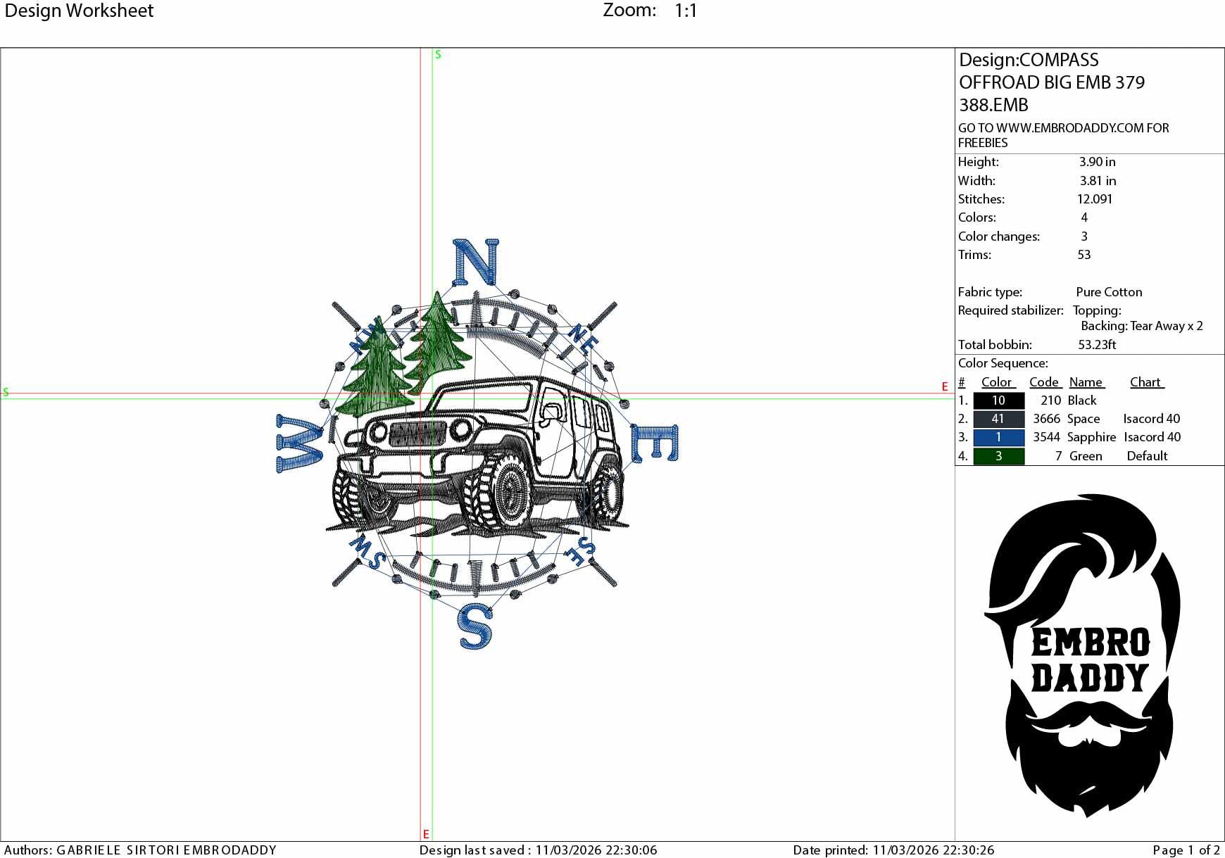Machine Embroidery, Mountain Off-Road vehicle, embroidery files, 4 wheels lover Gift Idea, compass landscape, PES, xxx, hus & more, outdoor
