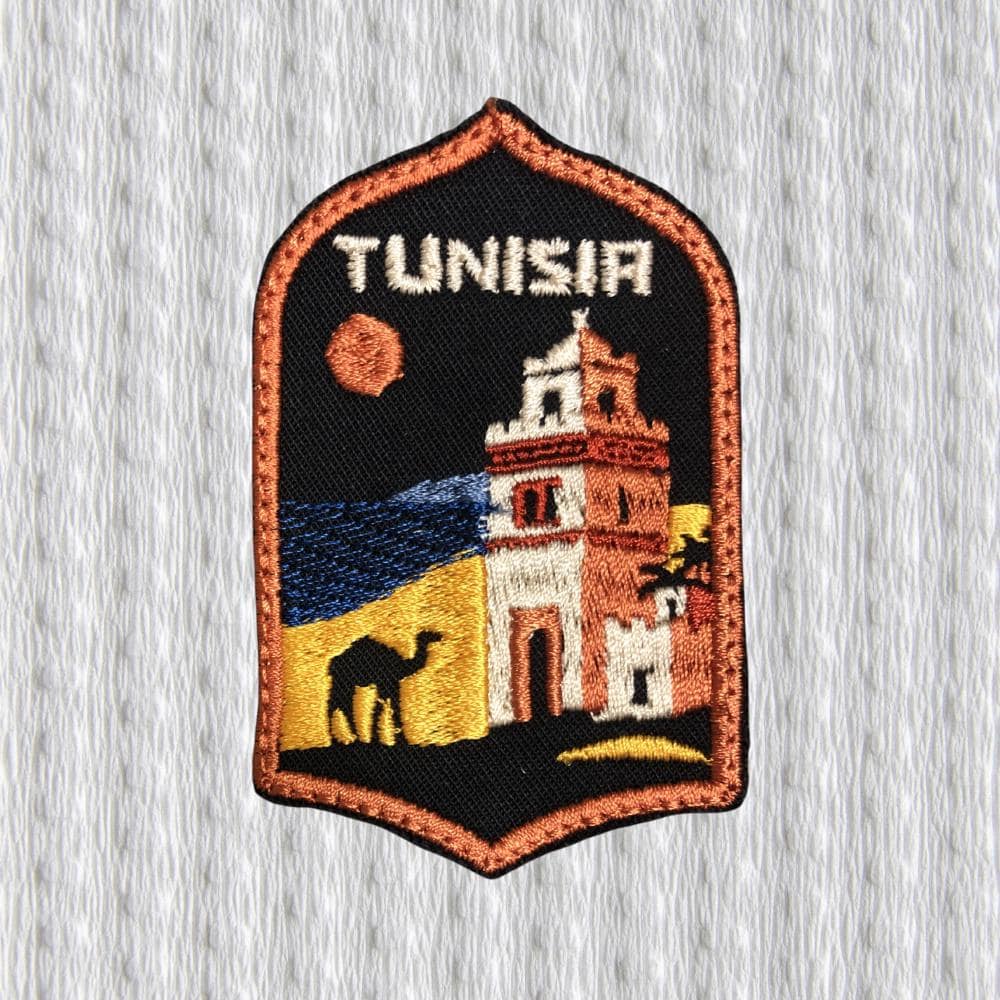 Tunisia Patch Embroidery Design, Vintage Travel Patch Tunisia, Desert Camel Tower Badge, North Africa Souvenir Patch, Iron On Patch