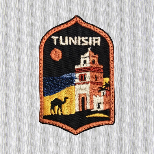 Tunisia Patch Embroidery Design, Vintage Travel Patch Tunisia, Desert Camel Tower Badge, North Africa Souvenir Patch, Iron On Patch