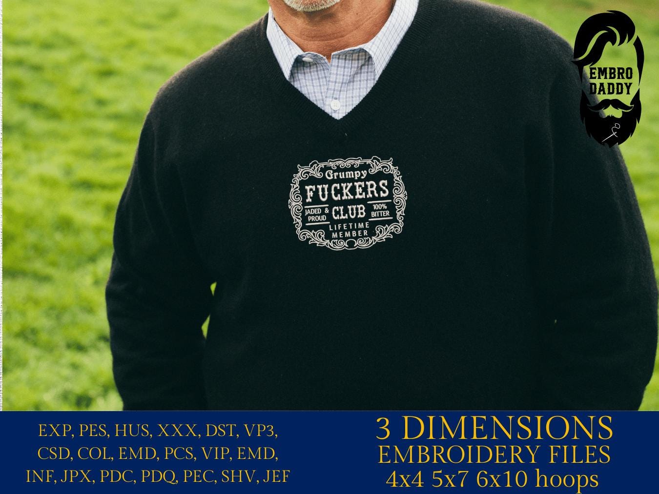 Machine Embroidery files, Grumpy Fuckers Club, Sarcastic, Adult, Humor, Snarky, Trendy funny, PES, xxx, hus & more