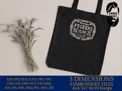 Machine Embroidery files, Grumpy Fuckers Club, Sarcastic, Adult, Humor, Snarky, Trendy funny, PES, xxx, hus & more