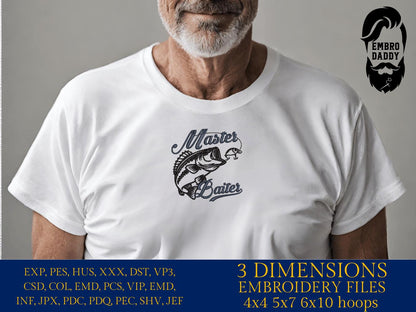 Machine Embroidery files, master baiter, Fisherman, PES, DST, hus & more