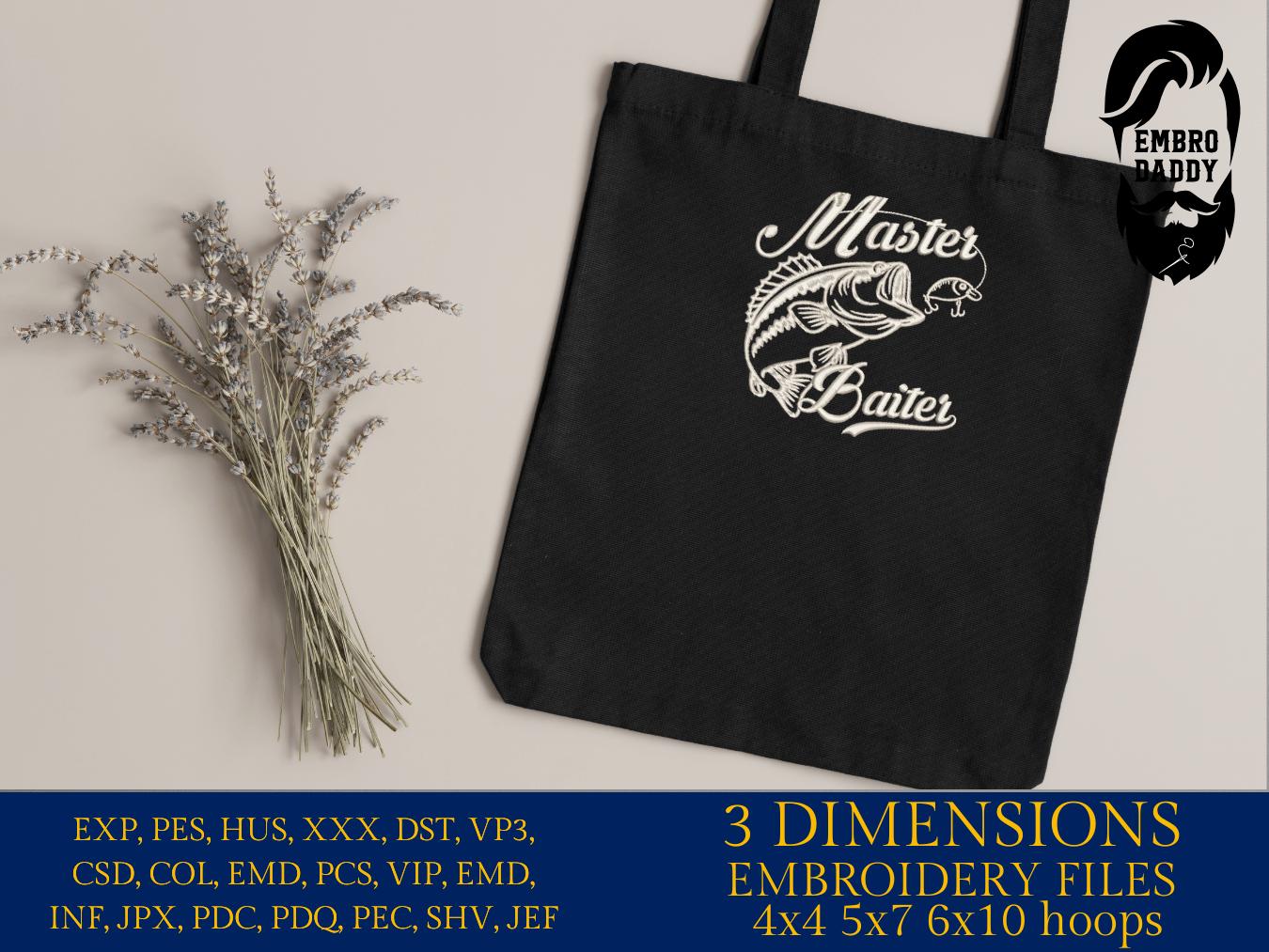 Machine Embroidery files, master baiter, Fisherman, PES, DST, hus & more