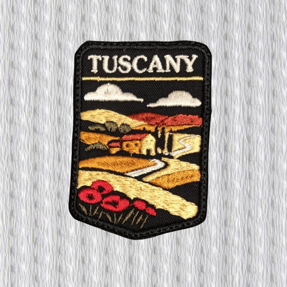 Tuscany Embroidered Patch, Italy Travel Patch, Tuscan Landscape Iron On Patch, Souvenir Badge, Farmhouse Hills Poppy Patch, Backpack Jacket