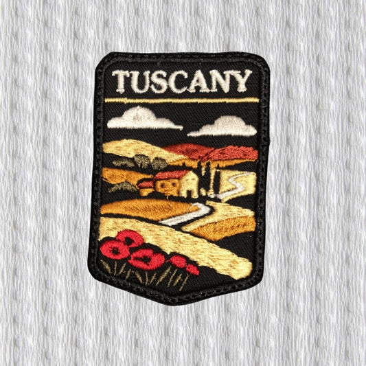 Tuscany Embroidered Patch, Italy Travel Patch, Tuscan Landscape Iron On Patch, Souvenir Badge, Farmhouse Hills Poppy Patch, Backpack Jacket