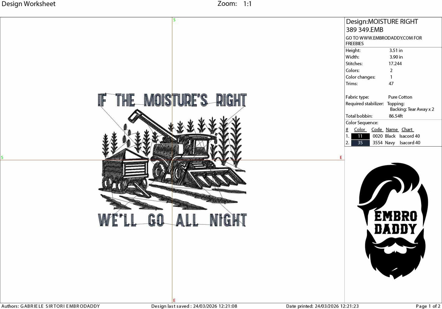 Machine Embroidery files, If the Moisture’s Right We’ll Go All Night, funny farmer, farm humor, Funny Adult Humor, PES, dst, hus & more