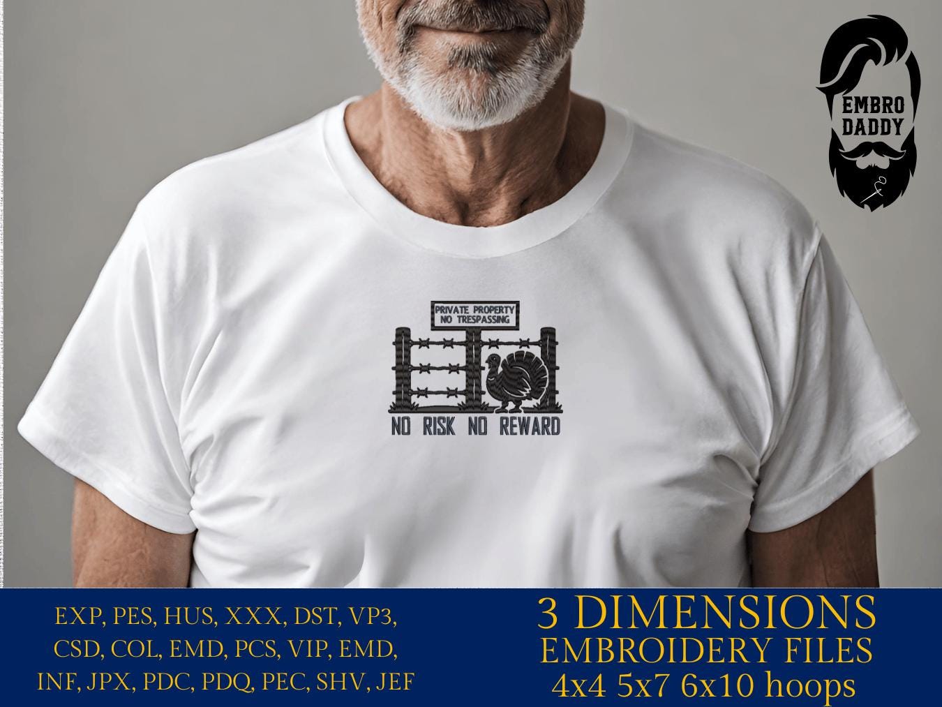 Machine Embroidery files, No Risk No Reward, Turkey Hunting, Wild Turkey, Outlaw Hunting, PES, DST, xxx, hus and more