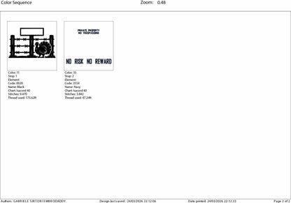 Machine Embroidery files, No Risk No Reward, Turkey Hunting, Wild Turkey, Outlaw Hunting, PES, DST, xxx, hus and more