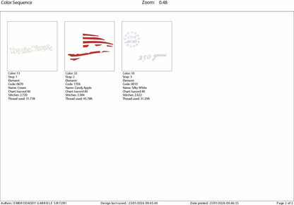 Machine Embroidery files, USA flag, 1776 - 2026, 250th adniversary, PES, xxx, dst, hus & more