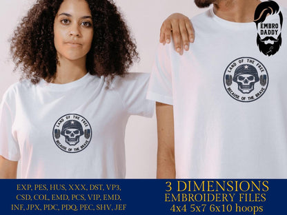 Machine Embroidery files, Land of the Free Because of the Brave, Patriotic Military Skull, USA Freedom , DST, PES, xxx hus & more,