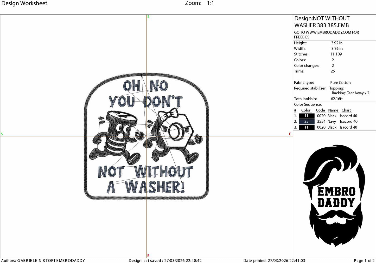 Machine Embroidery files, Not Without a Washer, Funny Adult Humor, PES, dst, hus & more